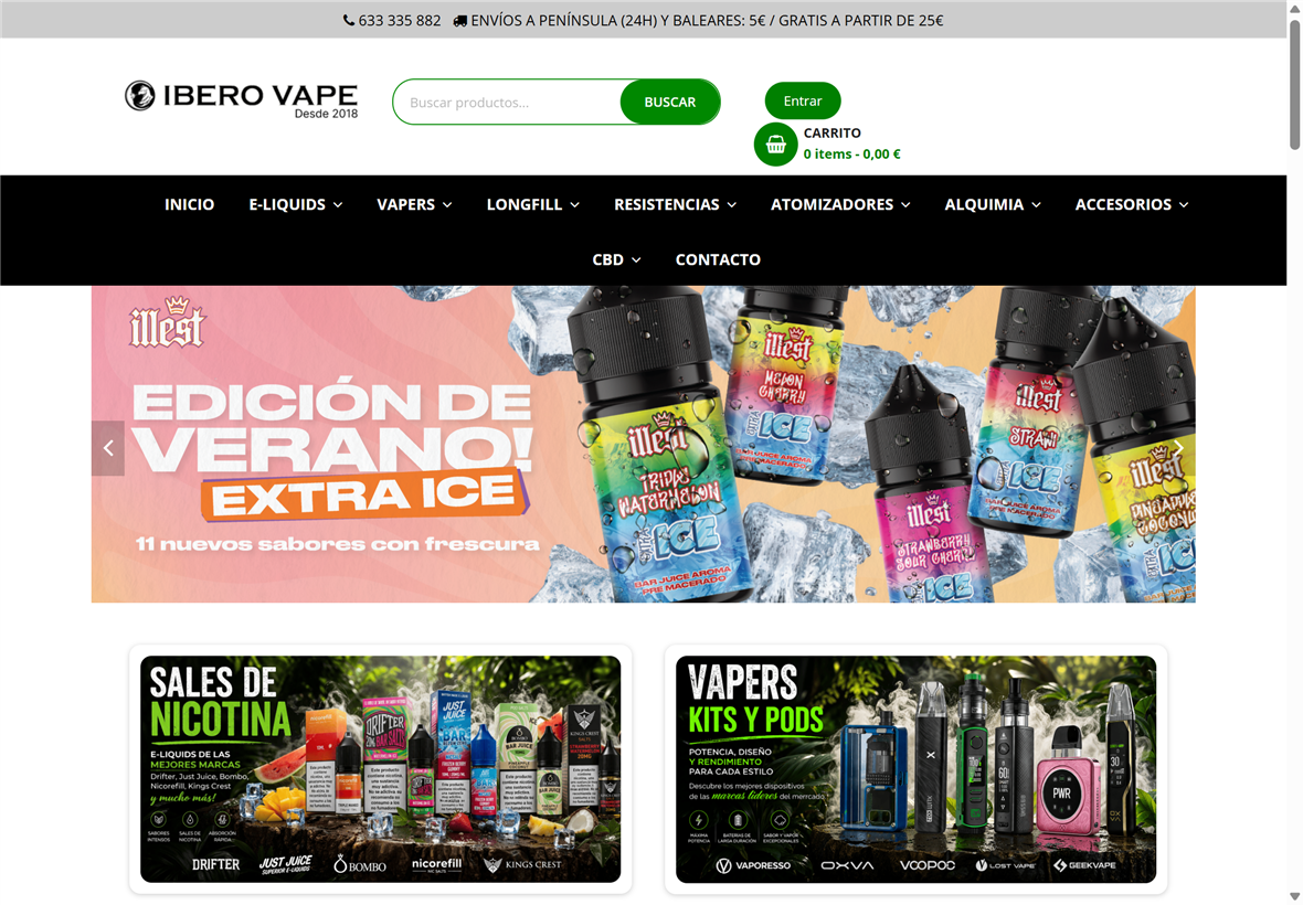 Ibero Vape iberovape.com — tienda PrestaShop de cigarrillos electrónicos y accesorios de vapeo