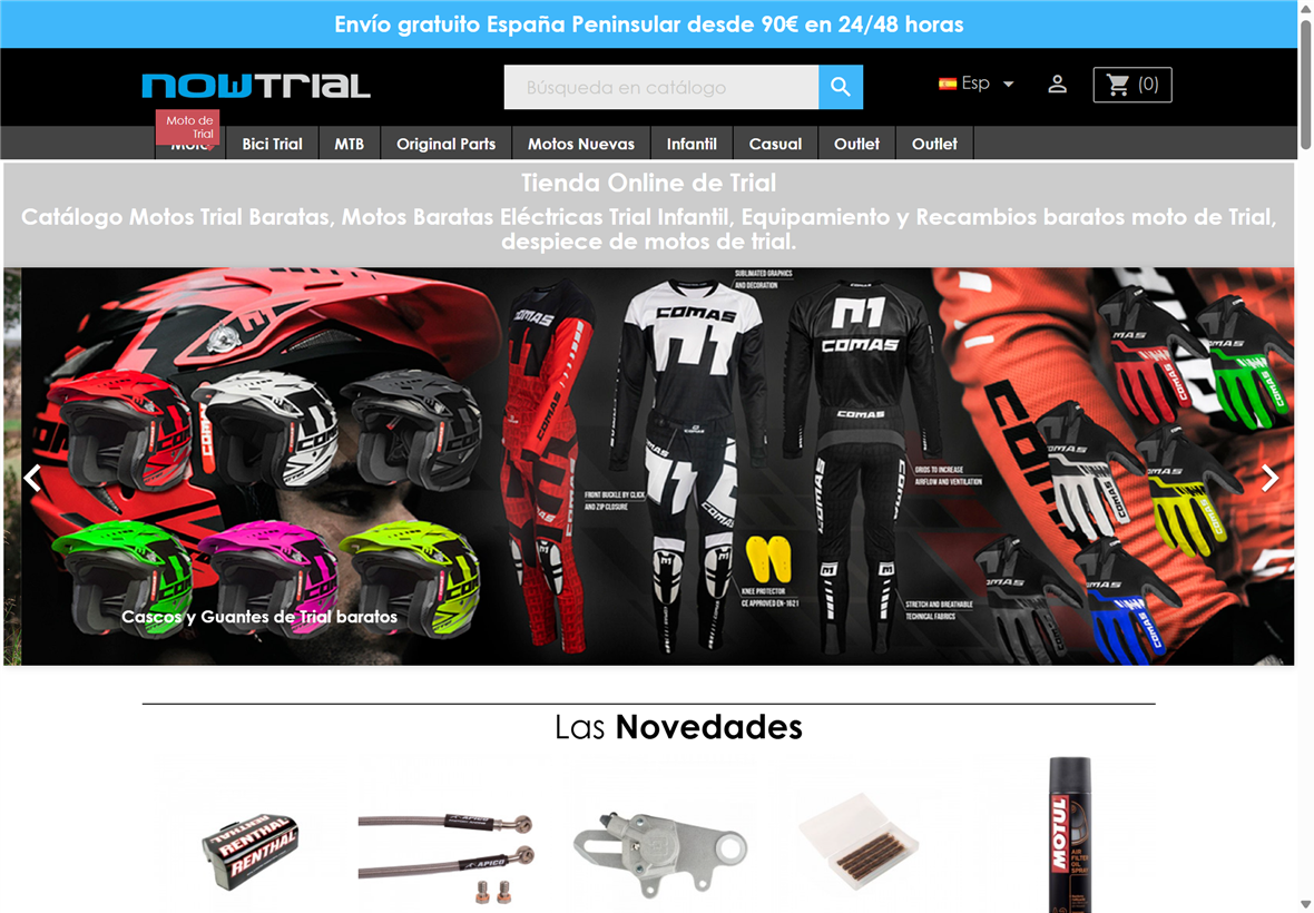 Now Trial nowtrial.com — tienda PrestaShop de motos de trial, recambios y equipamiento
