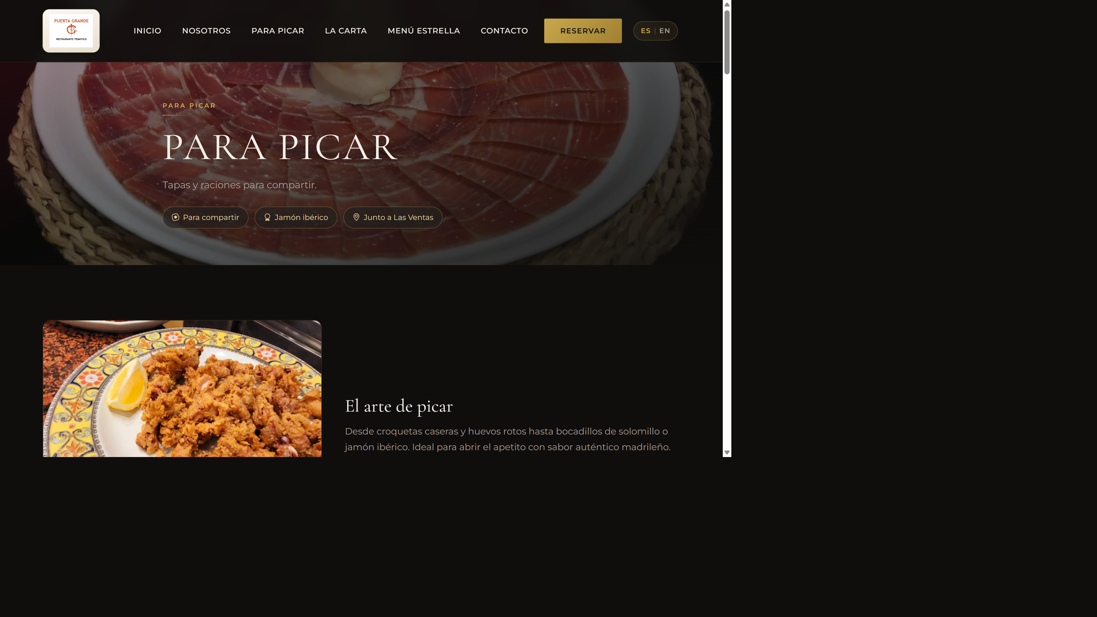 Carta digital Para Picar — Puerta Grande Restaurante